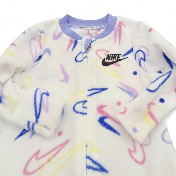Nike Fleece Footed Sleeper Baby Unisex Multi Swoosh All Over Pastel Zip Up 0-3Mβ - Picture 5 of 7